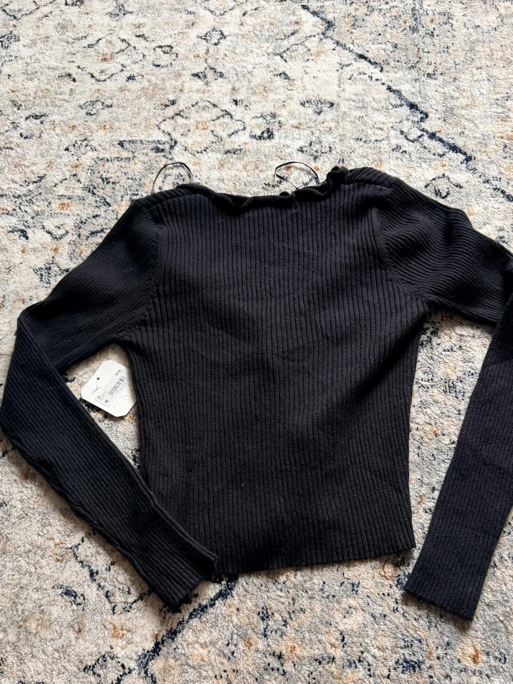 Altar'd State Black Ribbed Cardigan with Ruffled Trim - Picture 5 of 7